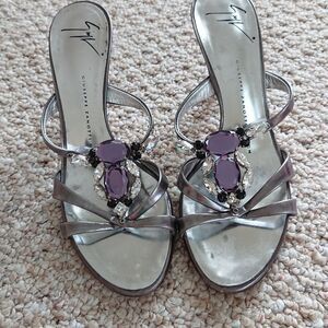 Giuseppe Zanotti silver with Jewel heels size 37